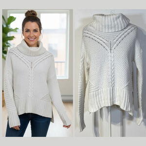 Rachel Ashwell White Cowl Neck Sweater Women’s Medium Cotton Cable Knit Coastal